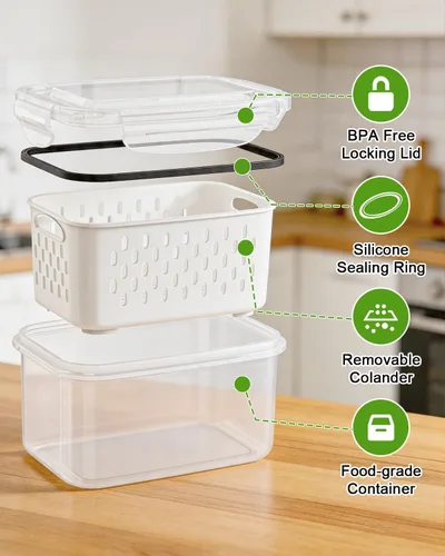 Miniatura 6 de TBMAXS 4 Pack Food Storage Containers Fruit Containers for Fridge with Colander Airtight BPA Free Plastic Berry Keeper Container Produce Saver