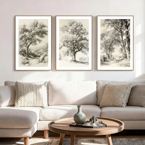 Miniatura 16 de Zessonic Arte de Pared de Boceto de Árbol Vintage Lienzo Botánico de Naturaleza Salvaje Juego de Arte de Árbol de Roble de 3 Piezas, Impresiones