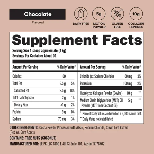 Miniatura 10 de Perfect Keto Polvo de proteína de péptidos de colágeno con aceite MCT, colágeno hidrolizado, suplemento tipo I y III, sin gluten, alimentado