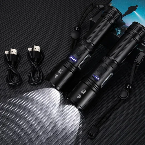 Miniatura 8 de Linterna recargable de 990,000 lúmenes altos, paquete de 3 luces LED con 5 modos, linterna de mano impermeable para campamento, hogar, exterior (2)