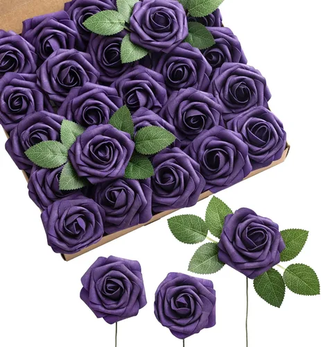 Miniatura 51 de Ling’s Moment - Flores Artificiales, 50 piezas, Rosas Verde Pavo Real con Tallos, 3" de Tacto Real, Espuma DIY para Ramilletes de Boda/Centros