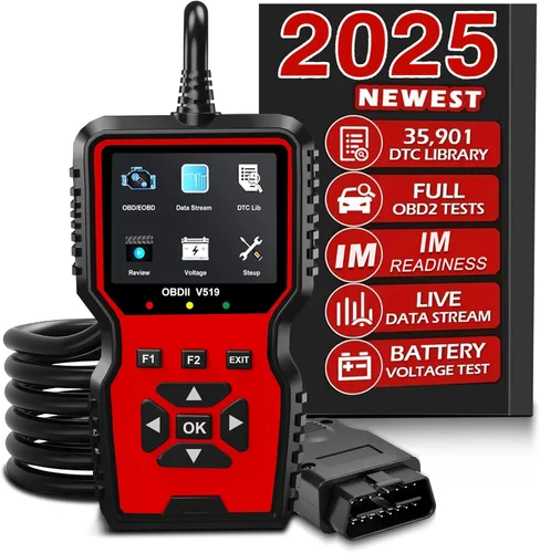 V519 OBD2 Herramienta de diagnóstico escáner – Vechicle Check Motor Lector de código de luz con probador de voltaje de batería, preparación I/M, Rojo