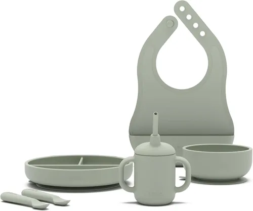 Miniatura 13 de Lalo First Bites - Juego de alimentación de silicona para bebés, suministros de destete para bebés, silicona no tóxica, incluye 1 babero, 2 Avena