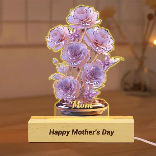 Miniatura 27 de Cada rosa contiene una pieza de tu lámpara de corazón, placa de rosa personalizada con nombre de 1 a 10 niños, luz LED personalizada para mamá, flor