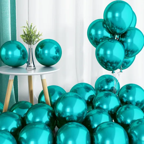 Miniatura 14 de Globos cromados verdes, 50 unidades de 10 pulgadas, globos metálicos de doble capa de color verde claro brillantes y gruesos, globos de látex