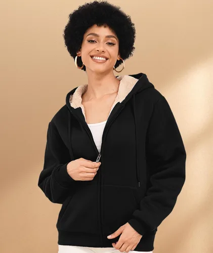 Miniatura 4 de SWISSWELL Sudaderas con capucha para mujer, forro polar de invierno, con cremallera completa, forro de sherpa grueso