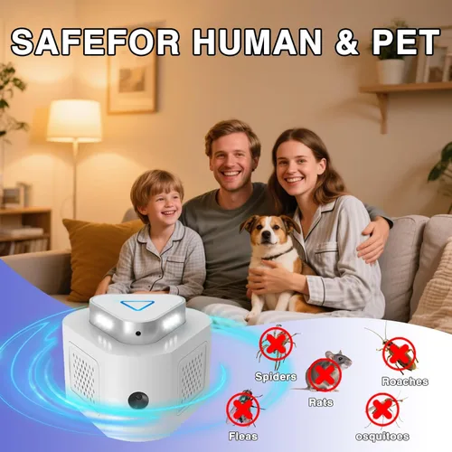 Miniatura 5 de Paquete de 2 repelentes de ratones, repelente ultrasónico de roedores para interiores, control de plagas de 360°, repelente de plagas