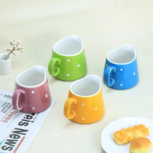 Miniatura 6 de CHOOLD Crema de cerámica de lunares con asa, jarra de crema de café y leche de 8.5 onzas para cocina Amarillo