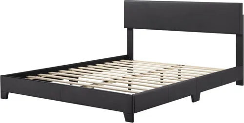 Miniatura 8 de Allewie Base de cama Queen con cabecera ajustable, plataforma de piel sintética con listones de madera, base de colchón resistente, no necesita