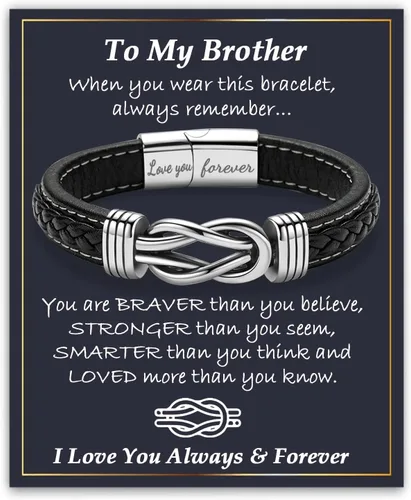 Miniatura 17 de Gifts for Men Infinity Leather Bracelet for Dad New Daddy Husband Boyfriend Son Grandson Brother Nephew Uncle Brown Braided Engraved Leather Jewelry