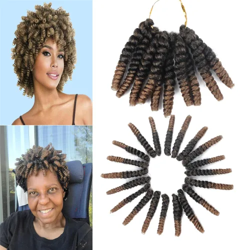 Miniatura 49 de Saniay - 3 paquetes de trenzas de ganchillo cortas trenzadas de ganchillo con espiral, rizos con espiral jamaicana, 20 mechones por paquete
