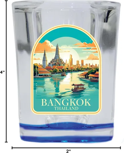 Miniatura 3 de Bangkok Thailand A Souvenir - Vaso de chupito cuadrado de 2.5 onzas, base azul, paquete de 2