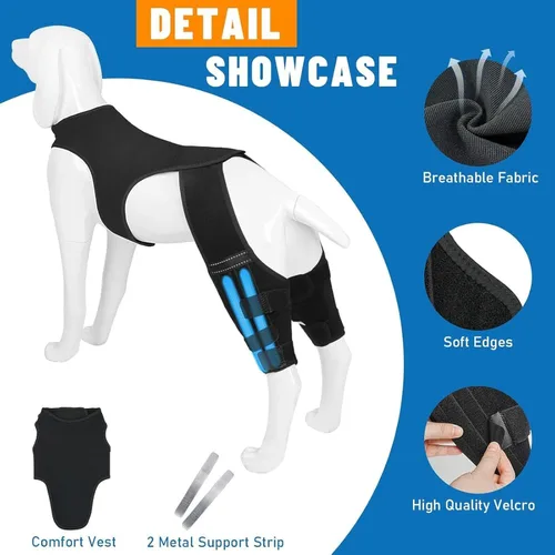Miniatura 5 de Rodillera para perro para recuperación, soporte ajustable para piernas traseras, alivio del dolor en las articulaciones de la cadera para perros