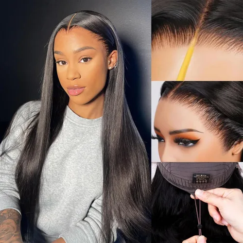 Miniatura 24 de Pelucas de cabello humano lacio de 20 pulgadas con encaje frontal de 13 x 6 pulgadas para mujeres negras, predepiladas con línea capilar natural