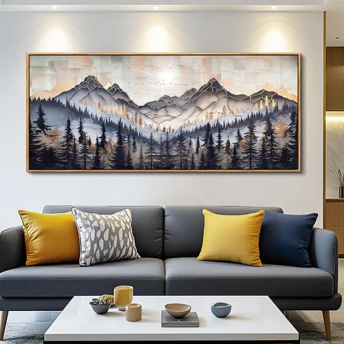 Miniatura 18 de PHAOHUAXM Lienzo decorativo de pared para sala de estar, decoración de pared grande para dormitorio, árbol rojo, tinta, paisaje de montaña, pintura