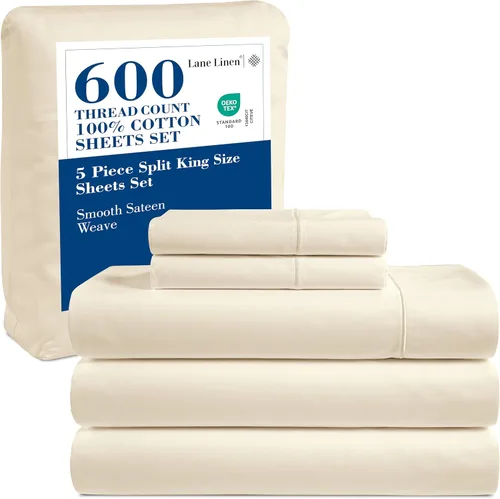Miniatura 44 de LANE LINEN Juego de sábanas tamaño King – Sábanas de 600 hilos 100% algodón de fibra larga, naturalmente frescas y duraderas para el uso diario, 01