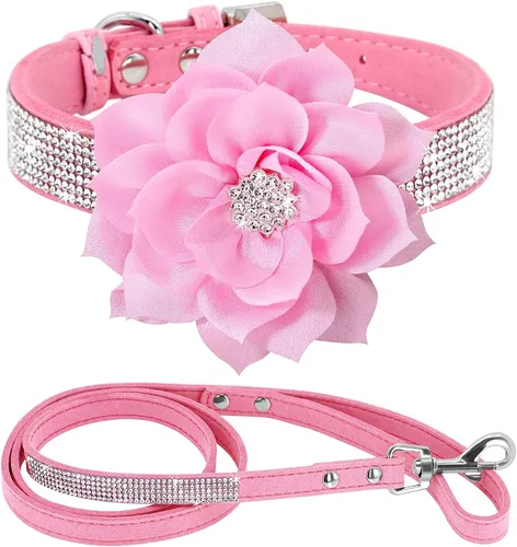 Miniatura 12 de Conjunto de Collar y Correa para Mascotas, Bonito y Deslumbrante de Ante Suave con Diamantes de Imitación de Cristal, Collar y Correa para Gatos