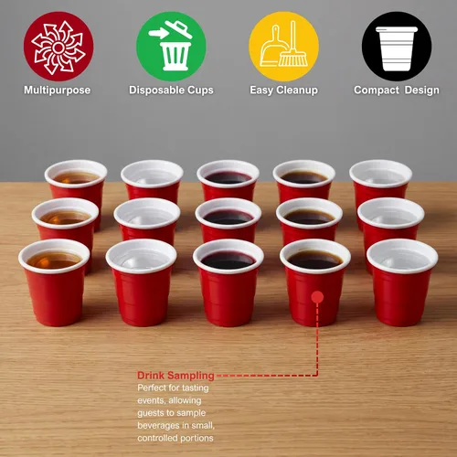 Miniatura 5 de WHISC Vasos de chupito desechables rojos, 2 onzas, paquete de 100 vasos de chupito de plástico a granel para fiestas, gelatinas, degustaciones