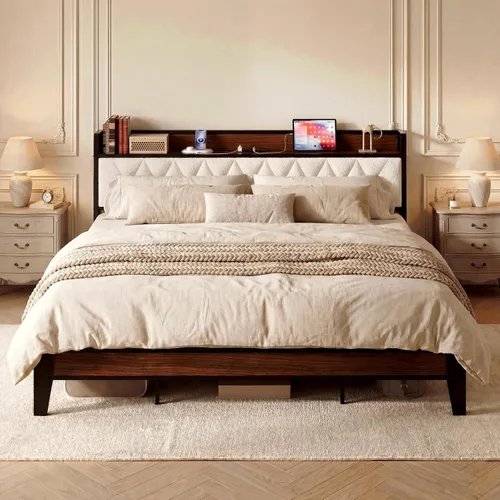 Miniatura 14 de ANCTOR Base de cama individual XL, cabecera de almacenamiento con estación de carga, marco de cama de plataforma con soporte de metal fuerte