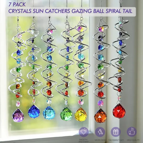 Miniatura 6 de Atrapasoles de cristal de 7 chakras, adornos de prismas de cristal colgantes con cuentas de arcoíris de 0.787 pulgadas para ventana, jardín