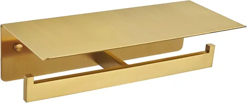 Miniatura 10 de Soporte de papel higiénico con estante para teléfono, color negro y dorado, dispensador de rollos de papel de acero inoxidable APLusee 304