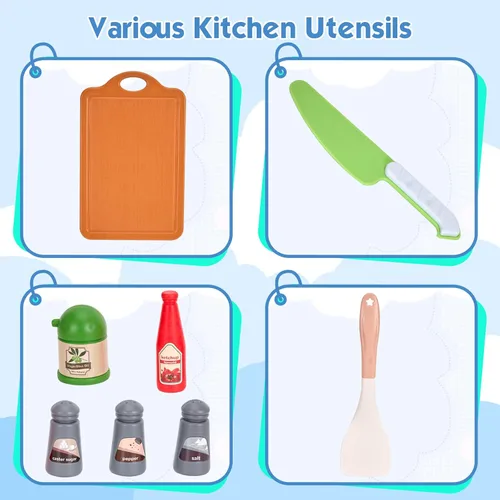 Miniatura 7 de Bruvoalon Juego de 67 piezas de juguetes de cocina para niños, juego de cocina de simulación para niños pequeños con ollas, sartenes, utensilios