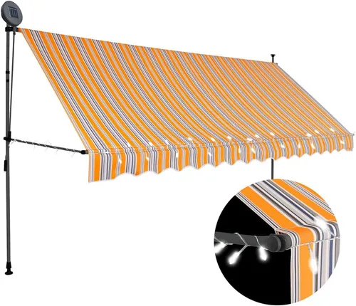 Miniatura 17 de vidaXL Toldo retráctil manual con luces LED, 59.1" - Amarillo y azul