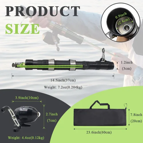 Miniatura 2 de SUFFUSE Caña de catapulta de pesca, cañas de pesca portátiles de fibra de carbono y carretes combo para proyectar señuelos, equipo de pesca compacto