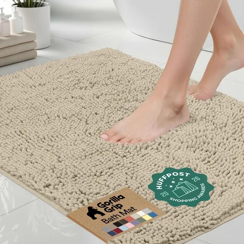 Miniatura 35 de Gorilla Grip - Tapete de baño afelpado, absorbente, peludo, de felpilla, para base de inodoro cuadrada, reverso de goma, suave, de microfibra, claro