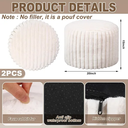 Miniatura 2 de Teenyyou 2 Piezas Funda de Puf Sin Relleno de 20 x 15 Pulgadas Reposapiés Otomán - Sin Relleno, Piel Sintética de Conejo Taburete Reposapiés Puf