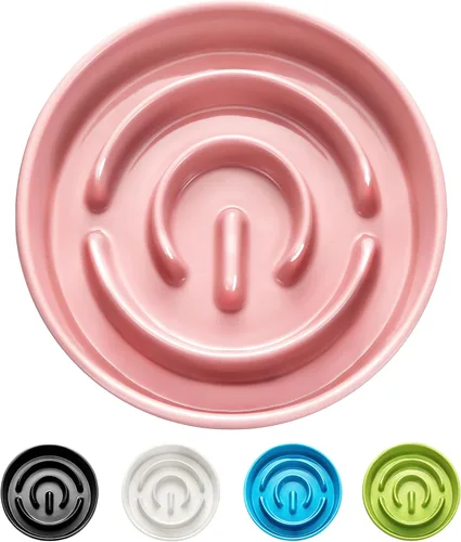 Miniatura 15 de Cuencos de cerámica para perros de alimentación lenta, 2.0 tazas de comedero lento para perros medianos y grandes, cuenco de laberinto de Blanco