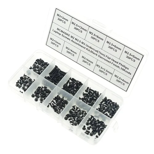 Miniatura 6 de Kit surtido de tornillos Phillips de cabeza plana M2 M2.5 M3 para laptop, acabado negro Dacromet (300)