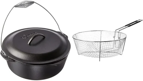 Miniatura 27 de Lodge Horno holandés de hierro fundido pre-sazonado de 5 cuartos de galón con tapa, mango de alambre para una fácil transferencia de la superficie