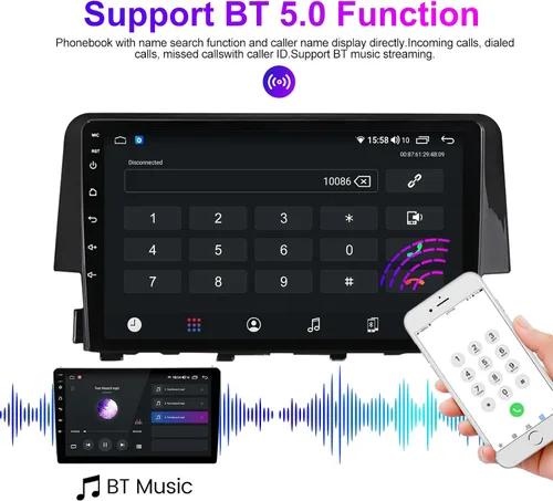 Miniatura 6 de Radio Android estéreo para Honda Civic 2016-2021, Biorunn 9 pulgadas GPS inalámbrico con cable Car-Play Android Auto IPS pantalla táctil navegación