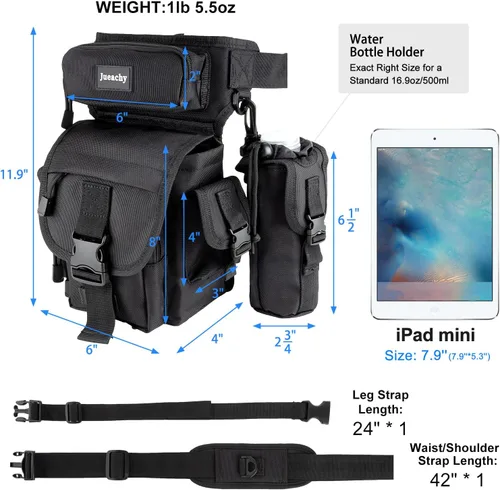 Miniatura 5 de Jueachy Bolsa de pierna caída para hombre, mochila táctica de detección de metales para muslos con bolsa para botella de agua