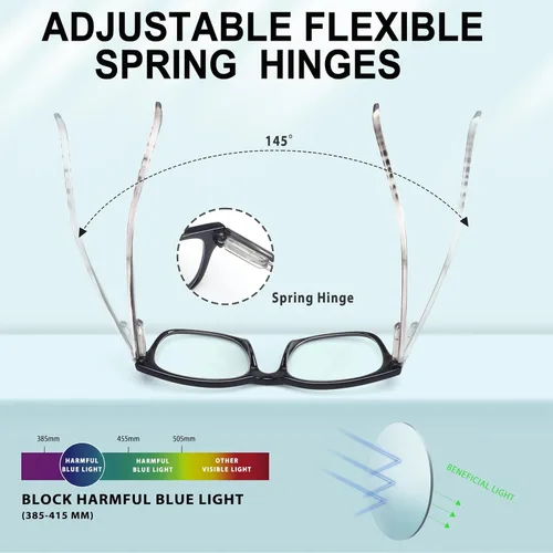 Miniatura 4 de BLOEXCLU Paquete de 6 lentes de lectura para mujeres y hombres, bloqueo de luz azul, bisagra de resorte, lectores de computadora, antifatiga