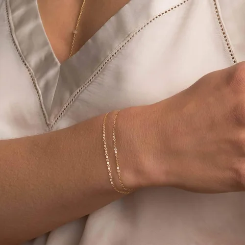Miniatura 2 de Pulsera de cadena de elegante oro para mujer, pulseras de cadena individual o en capas, con eslabón de dije de corazón, karma, triángulo, perlas
