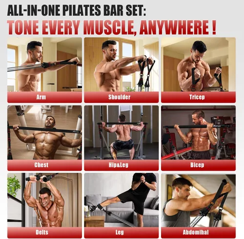 Miniatura 7 de Kit de barra de pilates HPYGN con bandas de resistencia, equipo de entrenamiento de pilates multifuncional de alta resistencia para entrenamiento