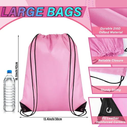 Miniatura 2 de 100 bolsas de mochila con cordón a granel, bolsas de cuerda para gimnasio, escuela, viajes, regalos de bricolaje, Rosa claro