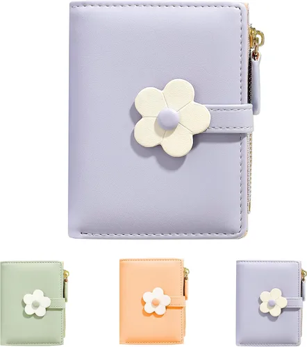 Miniatura 62 de MEISEE Billetera pequeña para niñas y mujeres, billetera de tres pliegues, bolsillo para efectivo, con estampado de flores, monedero con ventana