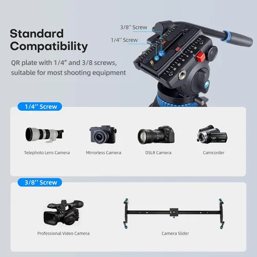 Miniatura 8 de SIRUI AM-25S Trípode de Video, 74.8" Trípode Profesional de Servicio Pesado con Cabezal Fluido de Amortiguación Ajustable para Videocámara, Cámaras