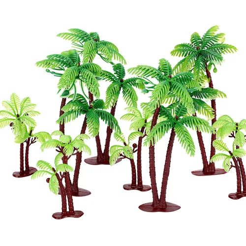 Jovitec 16 piezas de plástico verde palmera cocos cupcakes Topper Escala Paisaje miniatura Palmera Figuritas Micro Acuario Jardín Planta Modelo de