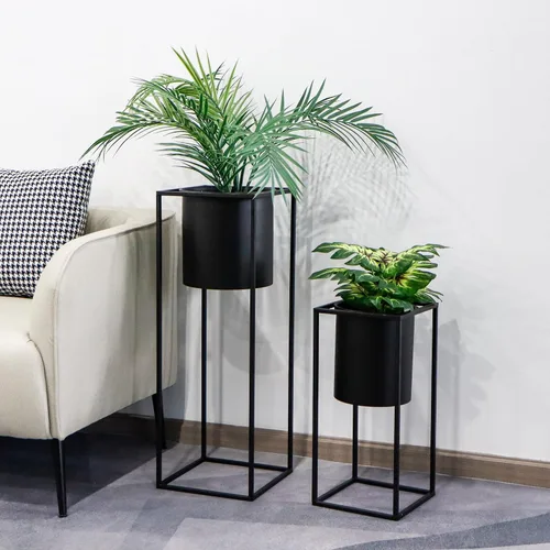 Miniatura 3 de TRIROCKS Juego de 2 macetas grandes de metal con soporte para plantas de interior de 28 y 18 pulgadas de alto para sala de estar, esquina, cocina