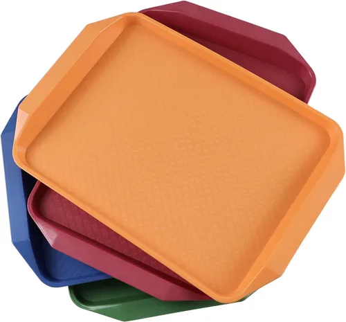 Colord - Paquete de 4 bandejas para servir comida rápida, bandeja de plástico para comer, 16.73 x 11.81 pulgadas
