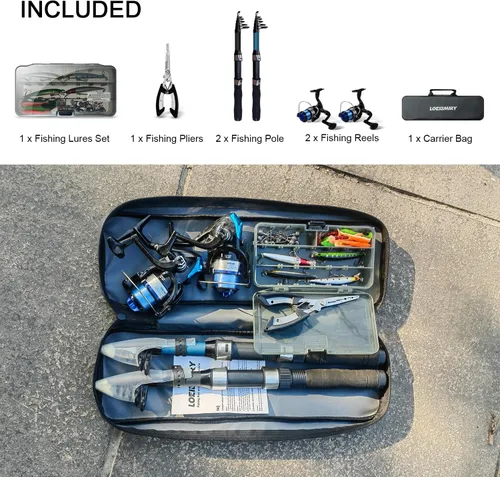 Miniatura 7 de Paquete de 2 carretes de caña de pescar telescópica de 6.9 ft/6.89 pies con bolsa de transporte, señuelos, alicates para pesca de agua dulce en agua