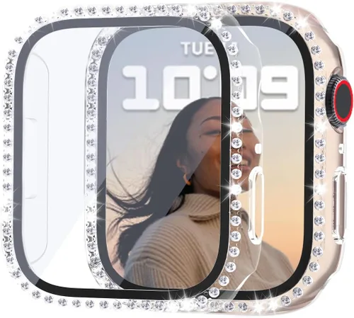 Miniatura 8 de Paquete de 2 fundas brillantes con protector de pantalla de vidrio templado para Apple Watch SE 3 SE 2 Series 6/5/4 SE de 1.575 pulgadas, cubierta