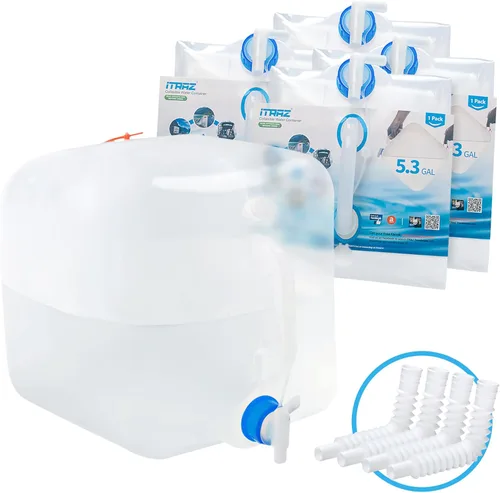 Jarra plegable para almacenamiento de agua, 4×5.3 galones, sin BPA, para camping, senderismo, caravana al aire libre y emergencia, contenedor de