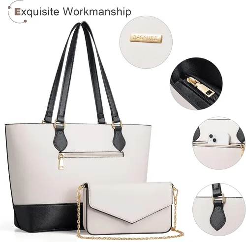 Miniatura 8 de Bagsure Juego de bolsos de mano, juegos de bolsos para mujer, bolsa de mano, 4 piezas, juego de bolso con bolsa de mano, bolsa de hombro, negro