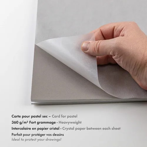 Miniatura 3 de Clairefontaine 96213C Bloc Collé Pastelmat n°9-12 Feuilles Carte Spéciale Pour Pastels Secs - 18x24 cm 360g - Gris Foncé - Intercalaires en Papier
