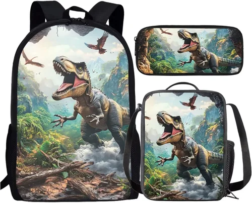 Miniatura 144 de HUGS IDEA Juego de 3 bolsas escolares con aislamiento térmico para el almuerzo, estuche para lápices